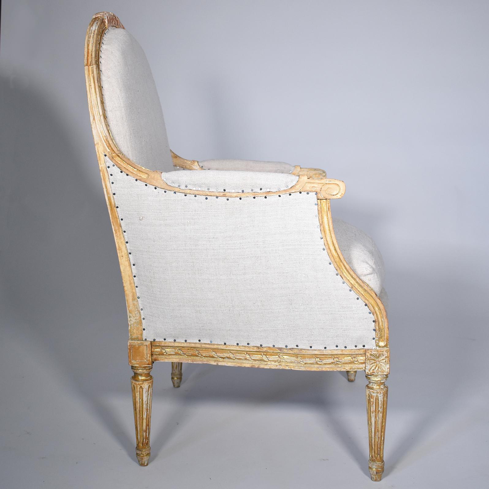 Hand-Carved 19th Century French Louis XVI Gilded Armchair, Origin France