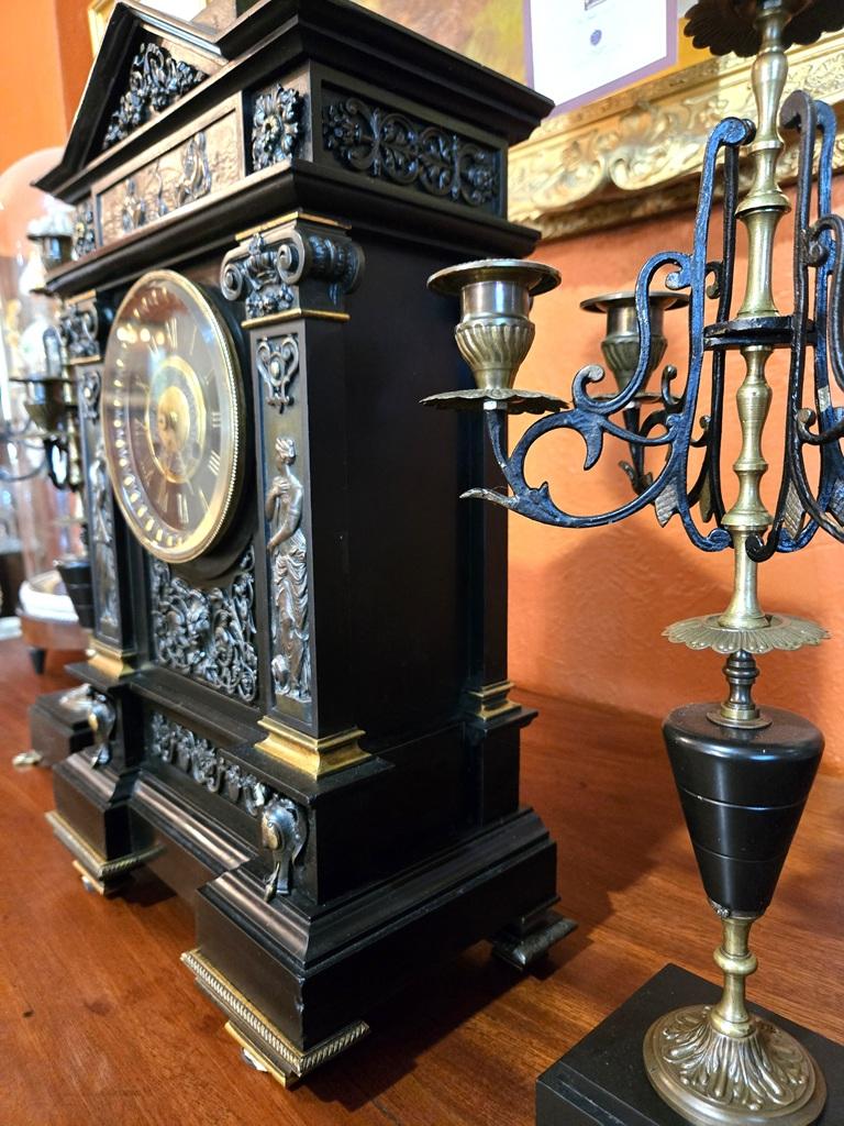 19C French Mantle Clock with Candelabra Garnitures by J. Marti (Paris) For Sale 6