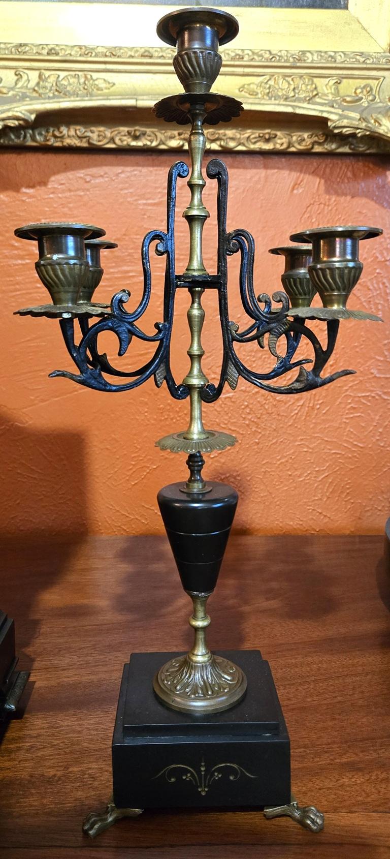 19C French Mantle Clock with Candelabra Garnitures by J. Marti (Paris) For Sale 2