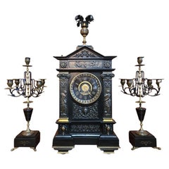 19C French Mantle Clock with Candelabra Garnitures by J. Marti (Paris)