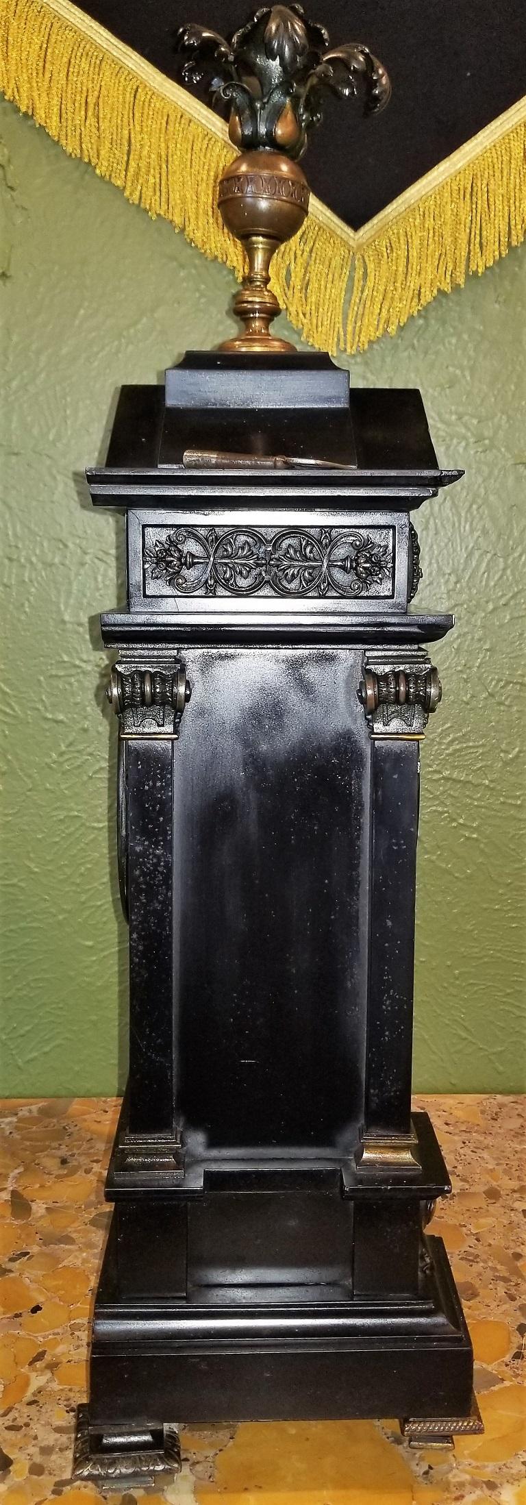 19th Century French Slate & Bronze Clock by Marti For Sale 5