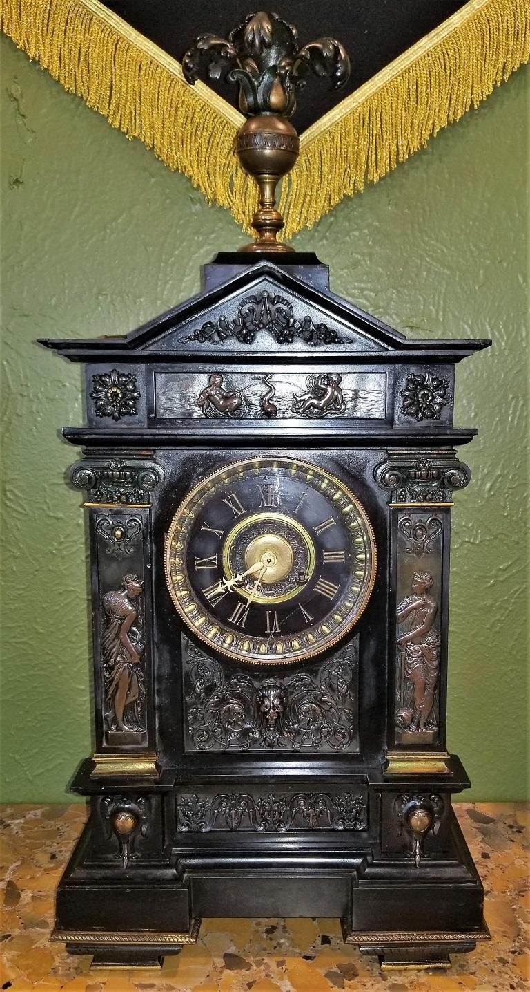 19th Century French Slate & Bronze Clock by Marti For Sale 7