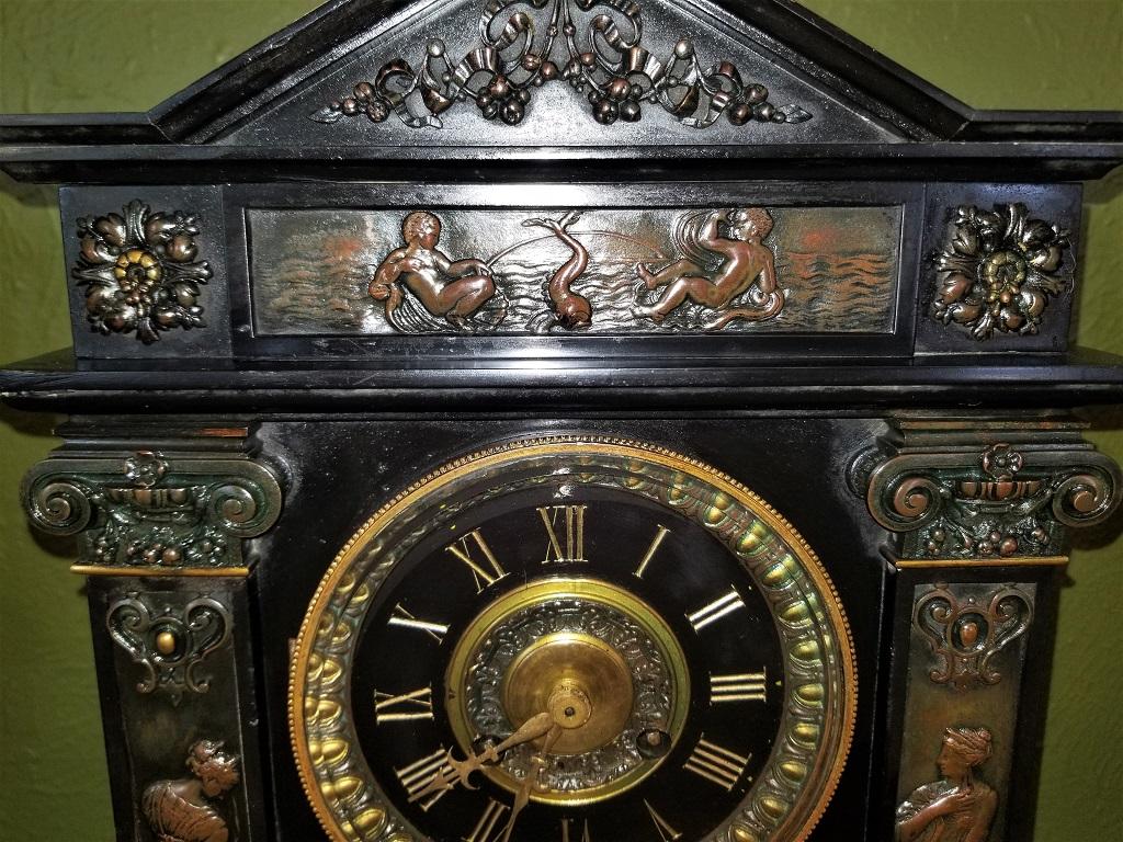 Neoclassical Revival 19th Century French Slate & Bronze Clock by Marti For Sale