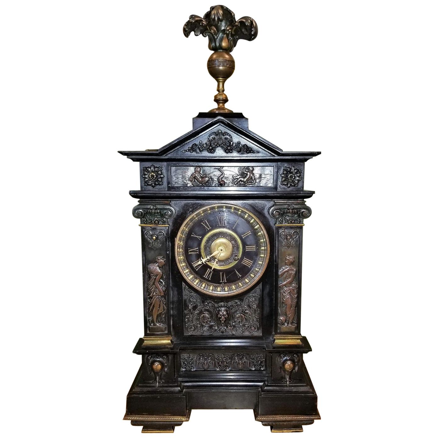 19th Century French Slate & Bronze Clock by Marti