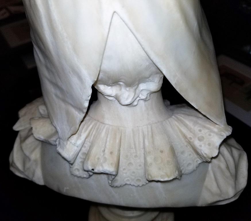 19th Century French White Alabaster Bust of Lady in Bonnet For Sale 6