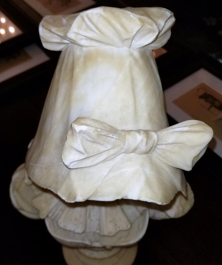19th Century French White Alabaster Bust of Lady in Bonnet For Sale 4