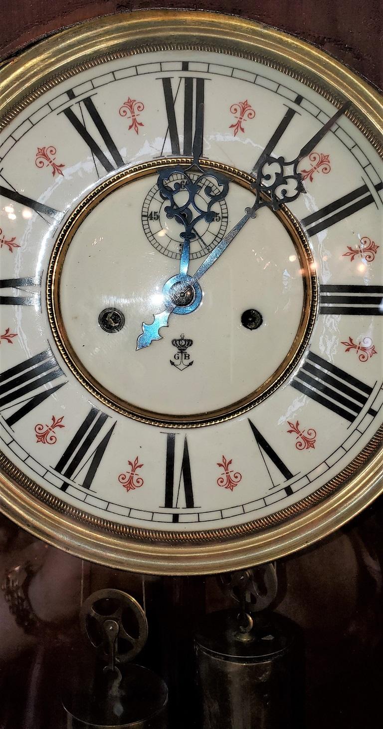 Hand-Painted 19C Gustav Becker Vienna Wall Clock For Sale