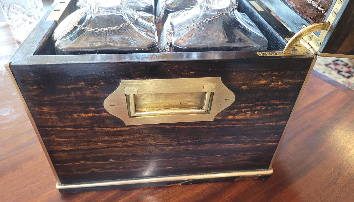 19C Irish Coromandel Wood Campaign Decanter Box For Sale 7