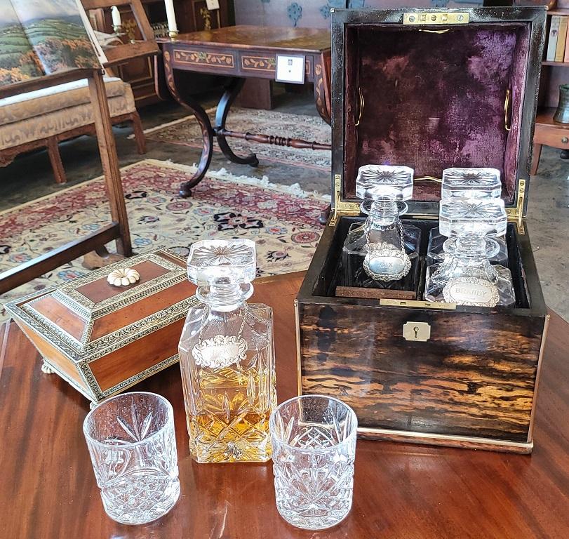 19th Century 19C Irish Coromandel Wood Campaign Decanter Box For Sale
