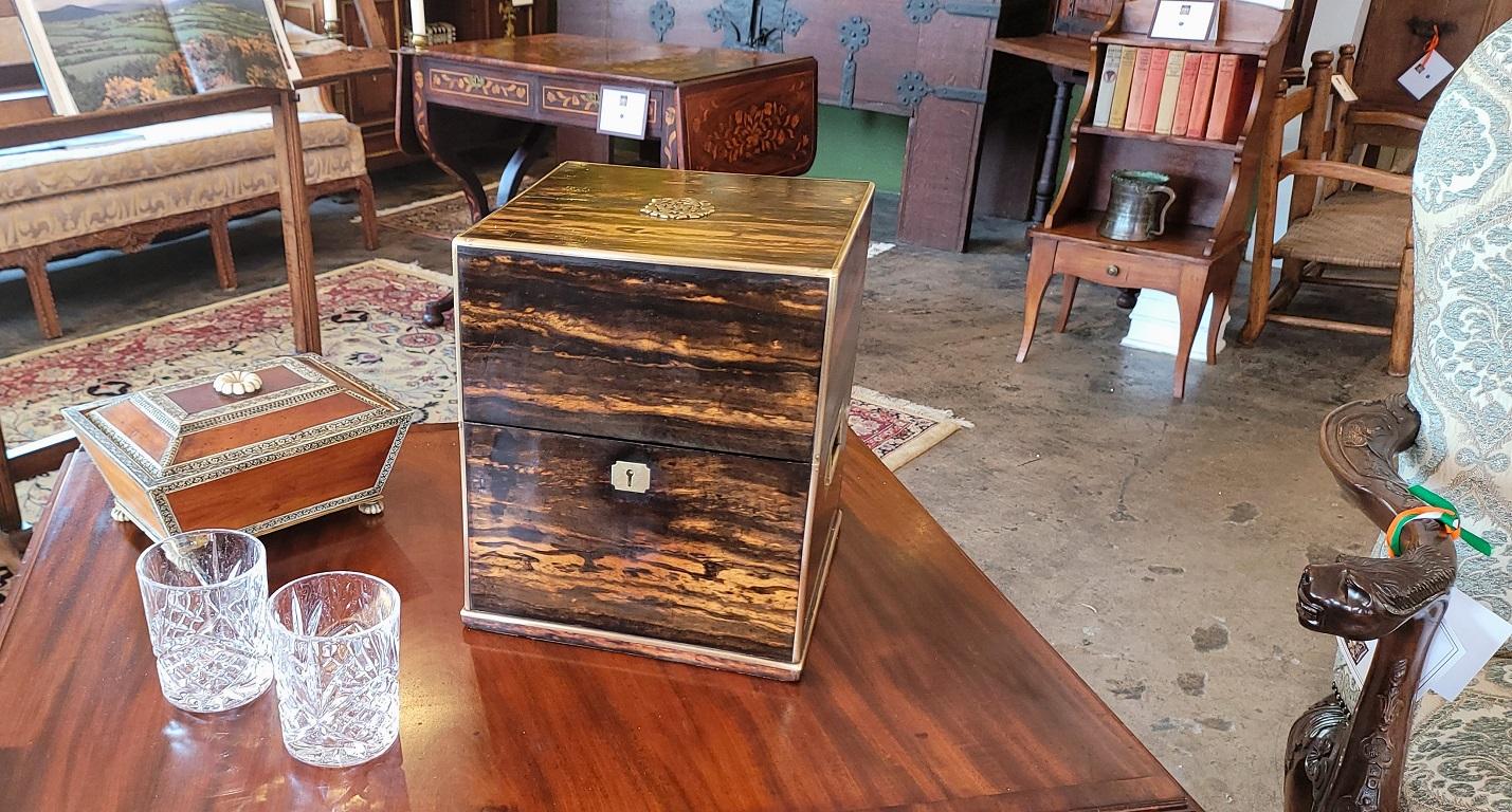 19C Irish Coromandel Wood Campaigner Dekanter Box im Zustand „Gut“ im Angebot in Dallas, TX