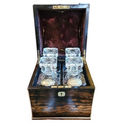 Vintage 19C Irish Coromandel Wood Campaign Decanter Box