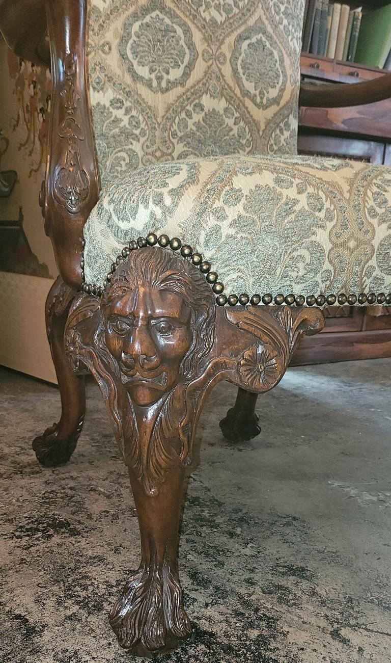 Hand-Carved Irish Hand Carved Armchair with Lions Heads & Hairy Paw Feet