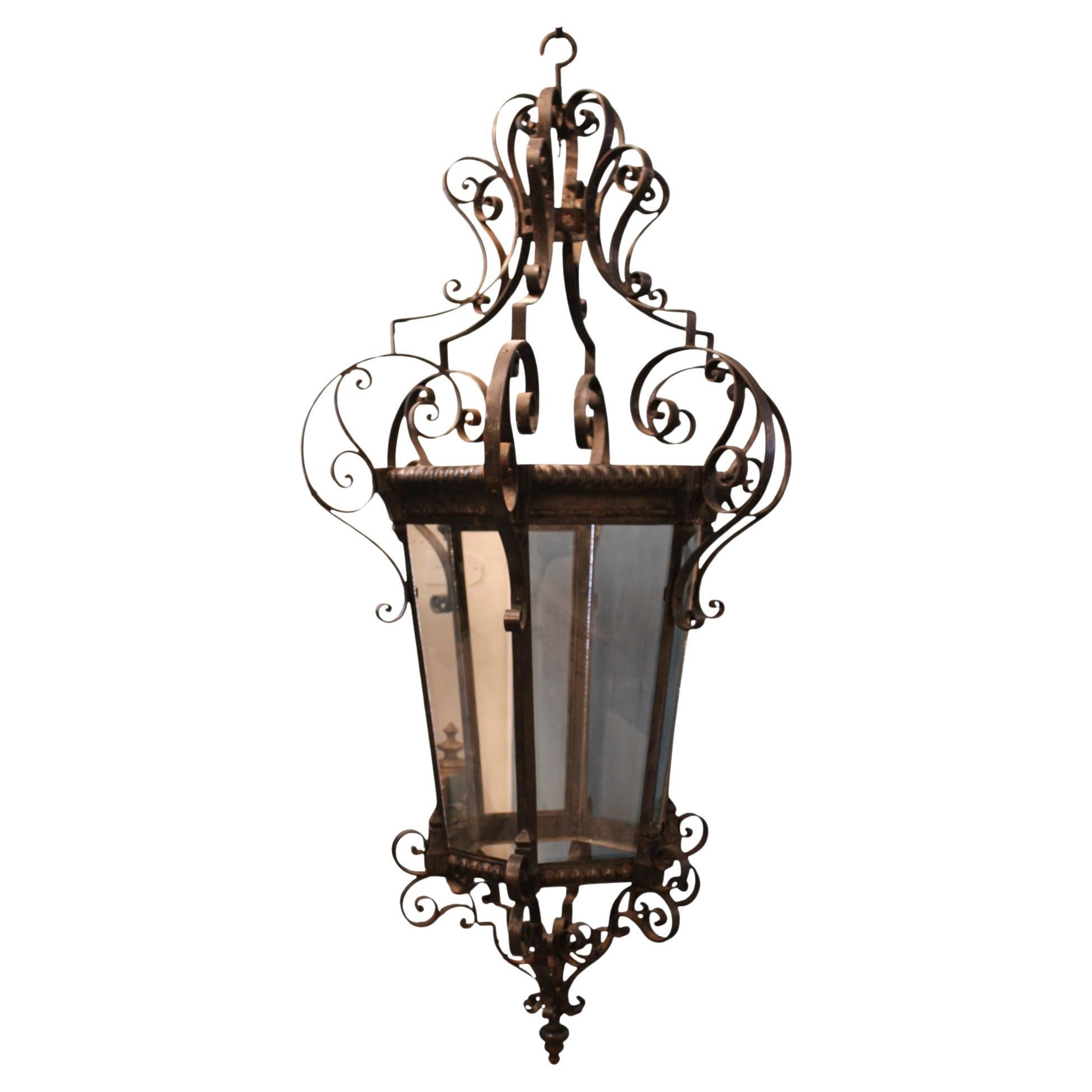 19c Italian Antique Scrolled Iron Lantern