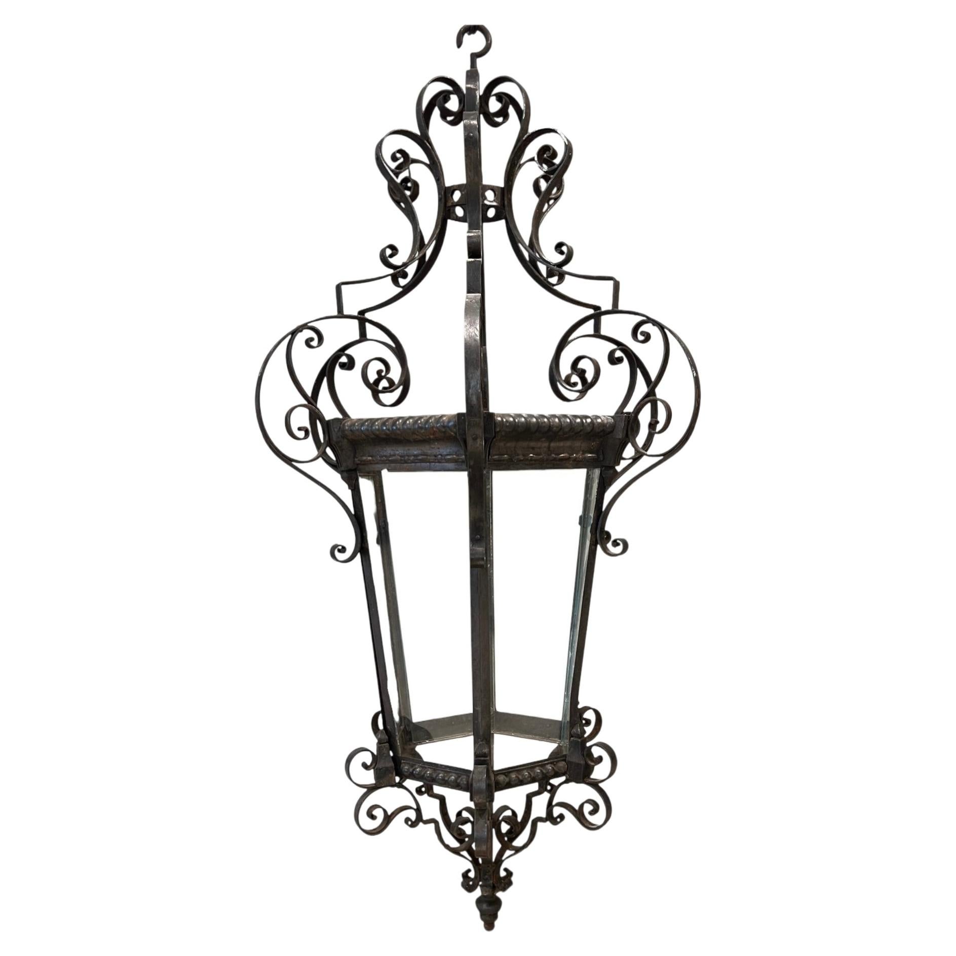 19th Century Italian Antique Scrolled Iron Lantern