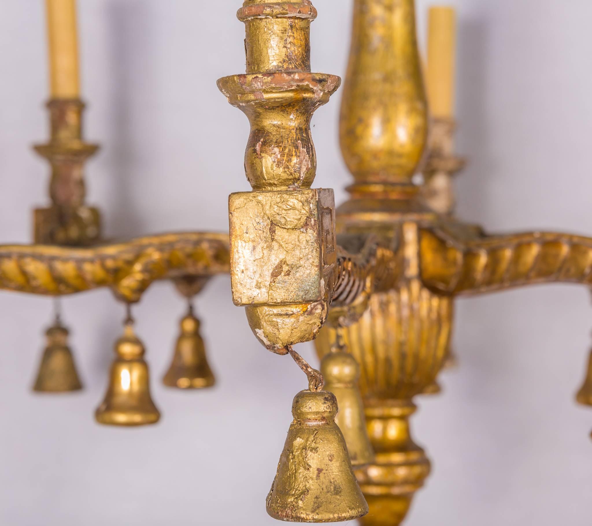 19c Italian Gilded Wood Six-Armed Lustre In Good Condition In New Orleans, LA