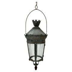 Antique 19c Italian Lantern with Castle Detail