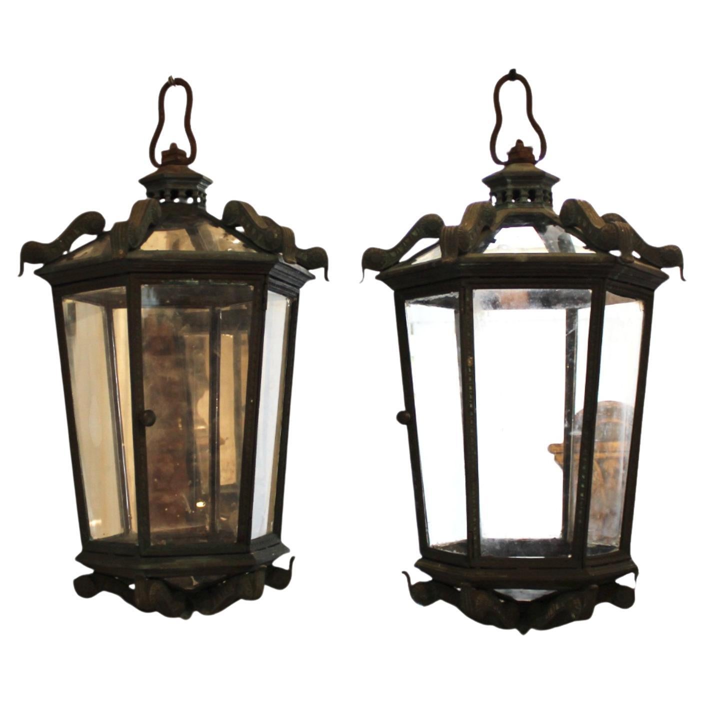 19c Italienisch Paar Bronze Laternen im Angebot