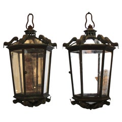 19c Italian Pair of Bronze Lanterns