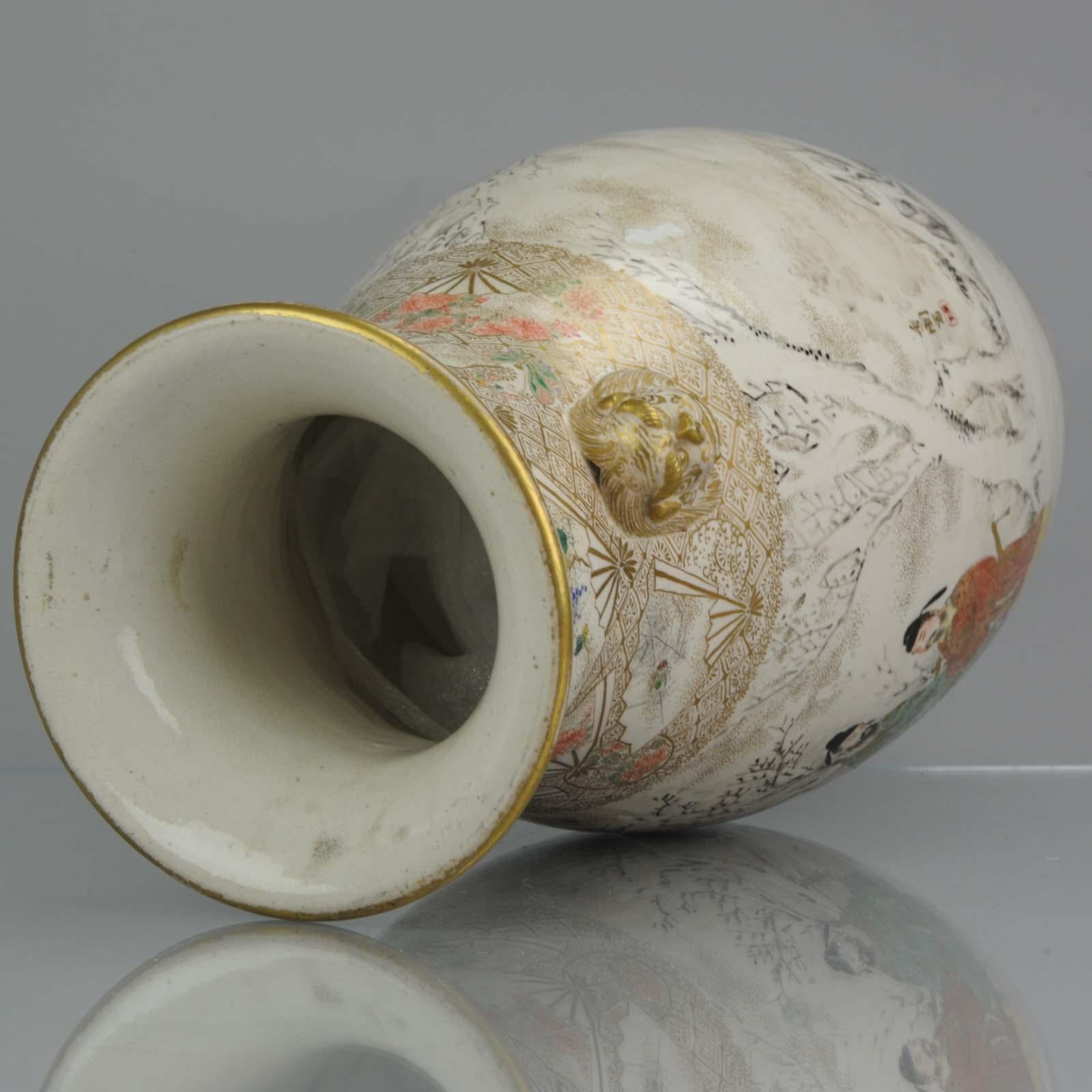 Vaso Satsuma Giapponese del XIX secolo Figure di paesaggi invernali Satsuma Giapponese Marcato in vendita 13