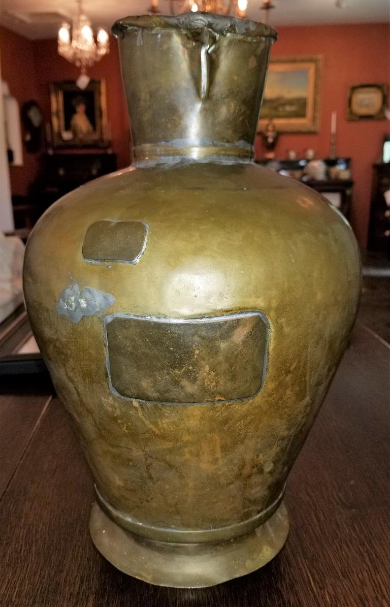 American Classical 19th Century Large Civil War Era Bronze and Tin Pitcher For Sale