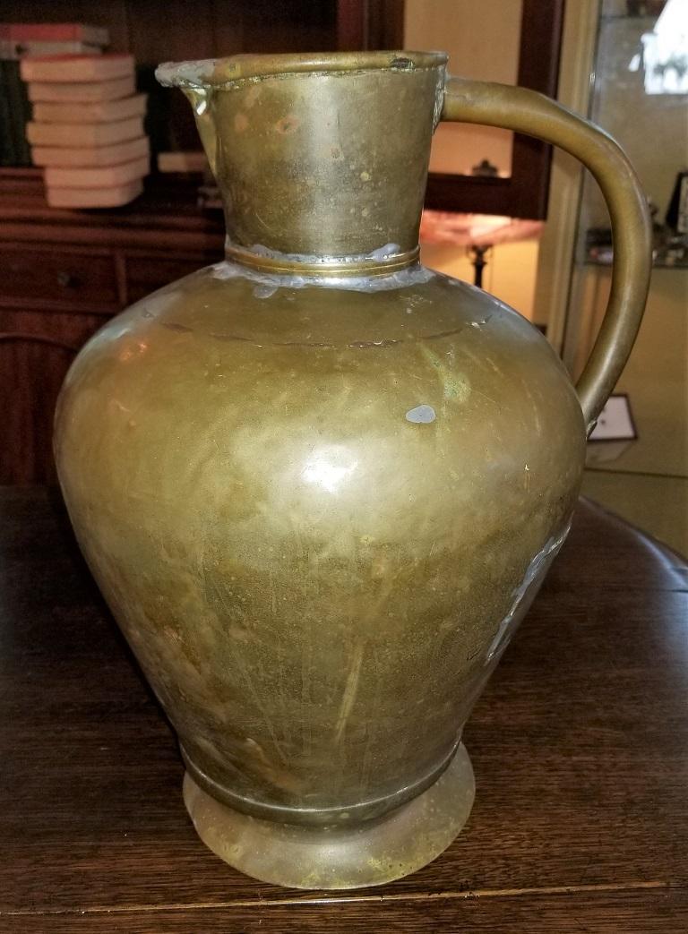 Brass 19th Century Large Civil War Era Bronze and Tin Pitcher For Sale