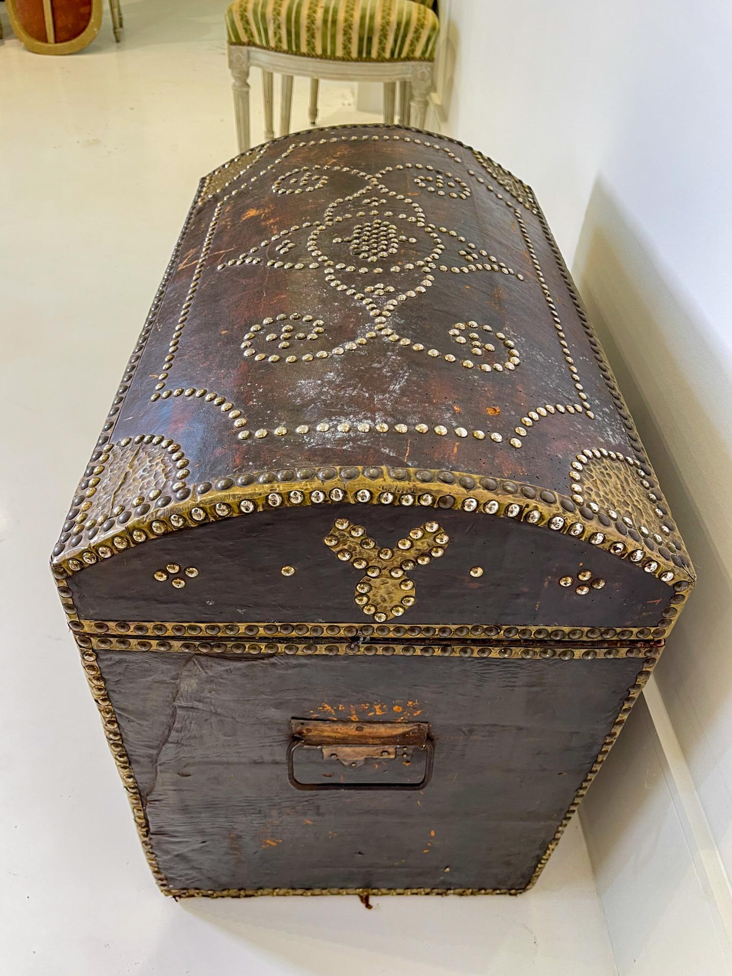 Leather Coffre or Chest with Nail heads, 19th Century 6