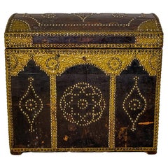 Antique Leather Coffre or Chest with Nail heads, 19th Century