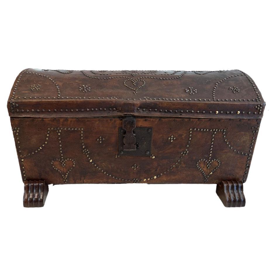 19c Leather Trunk on Stand, JMB Monogram For Sale