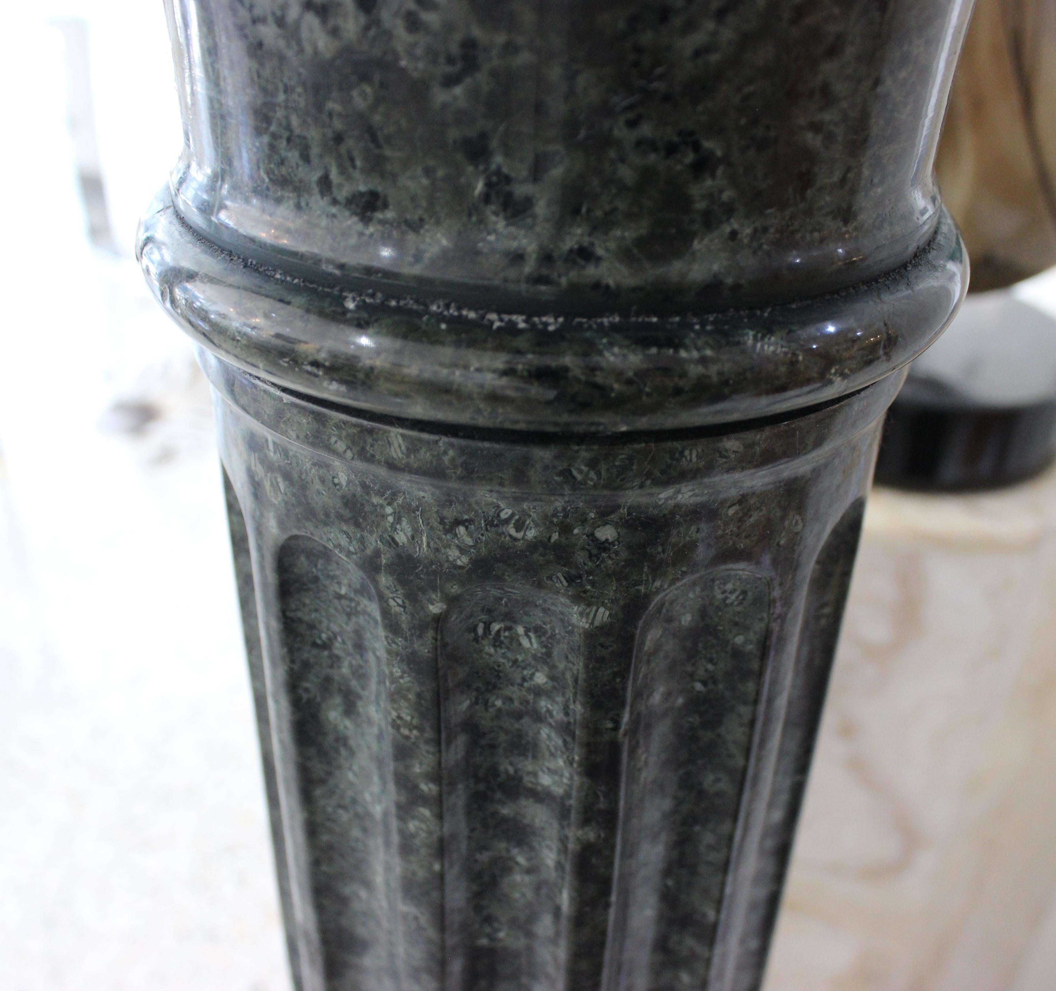 Hand-Carved Italian Dark Green Marble Pedestal