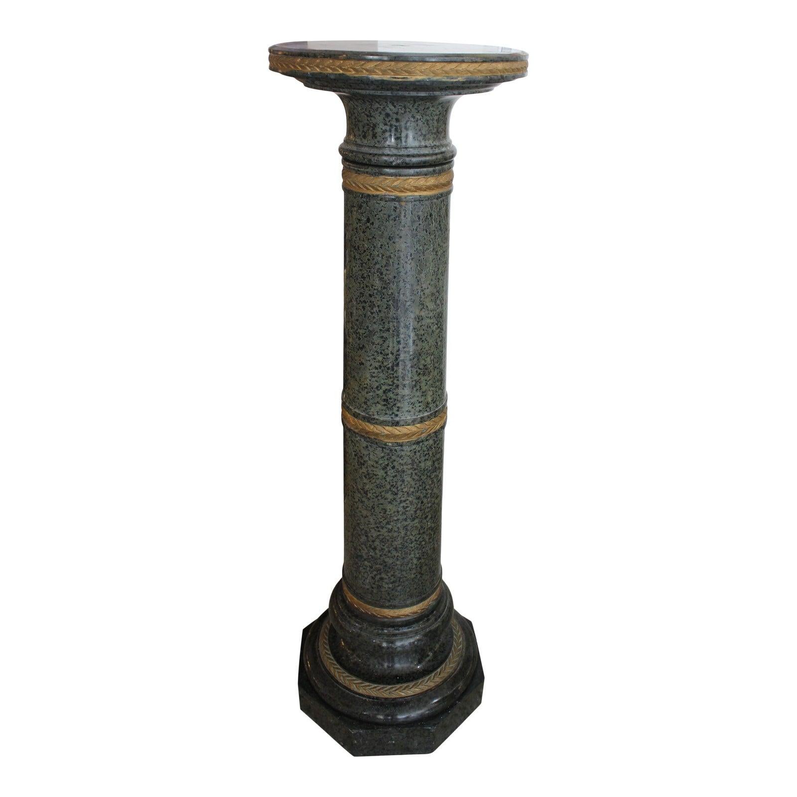  Italian Marble Pedestal with Gold Accents For Sale