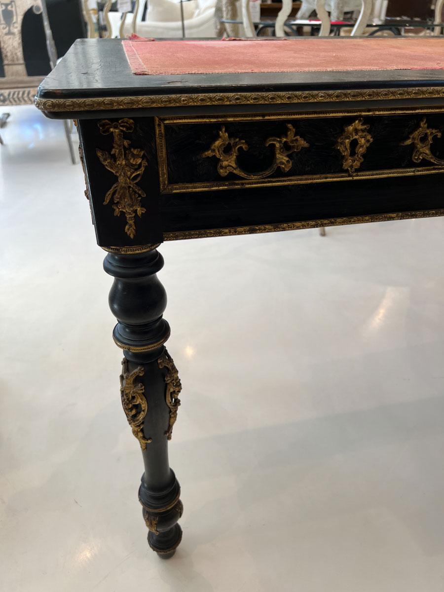 Ormolu 19th Century Noir Desk with Gilded Carving 'Napoleon III'