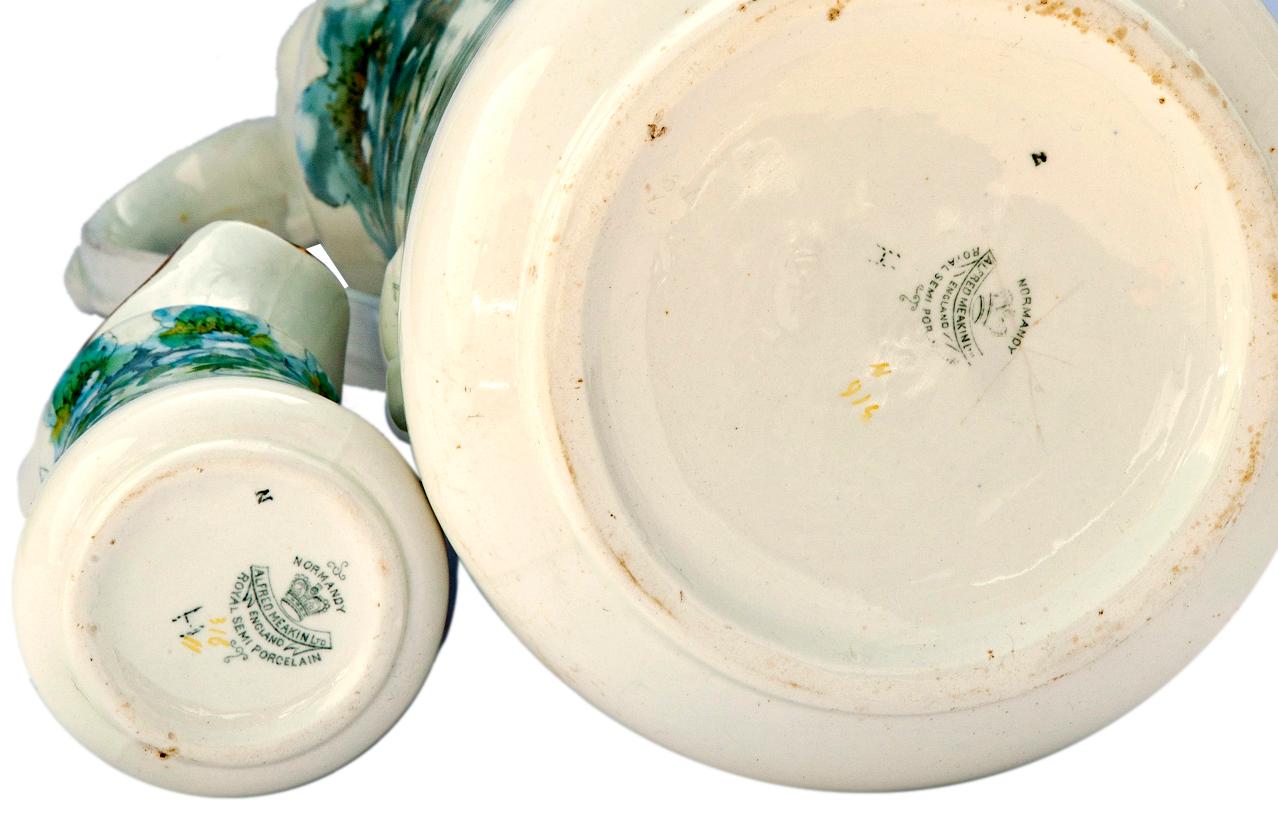 19th Century 19C Normandy Art Noveau Ironstone, Semi Porcelain Pitcher Set For Sale