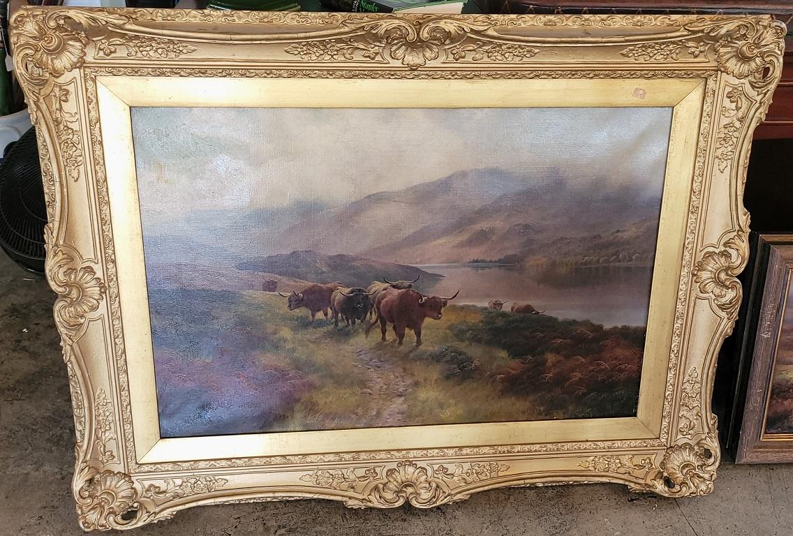 19C Oil on Canvas of Highland Rovers at Loch Earn by HR Hall For Sale 4
