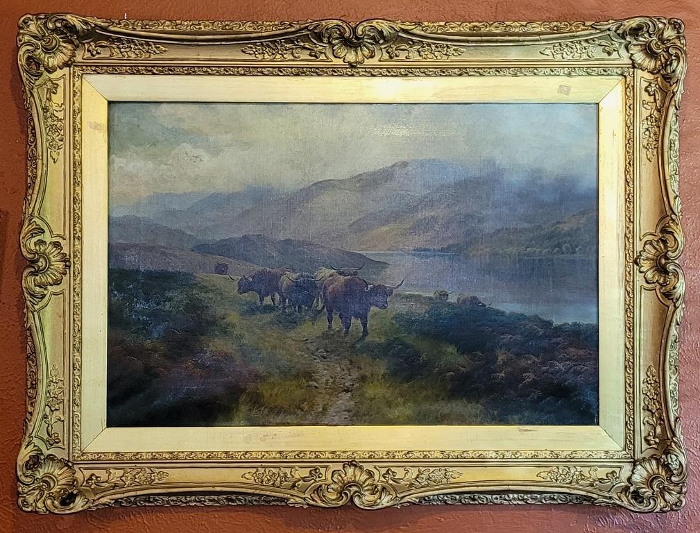 19th Century 19C Oil on Canvas of Highland Rovers at Loch Earn by HR Hall For Sale