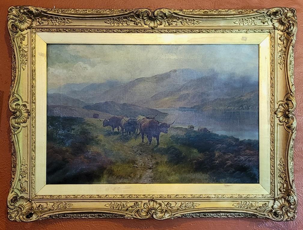 19. Jahrhundert Ölgemälde auf Leinwand von Highland Rovers in Loch Earn von HR Hall im Angebot 1