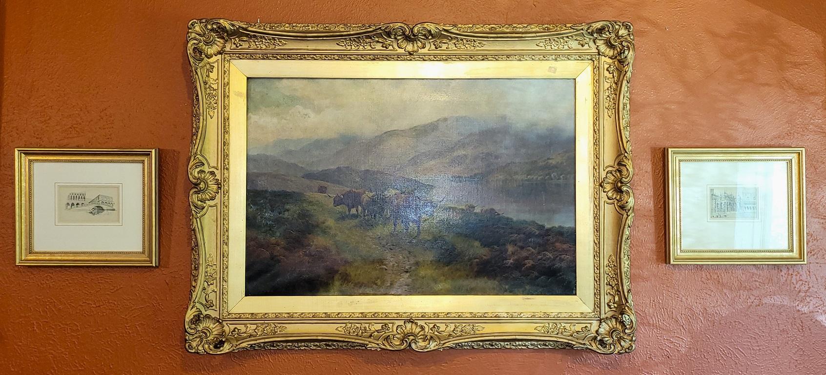 Toile Huile sur toile du 19e siècle représentant les Highland Rovers au Loch Earn par HR Hall en vente