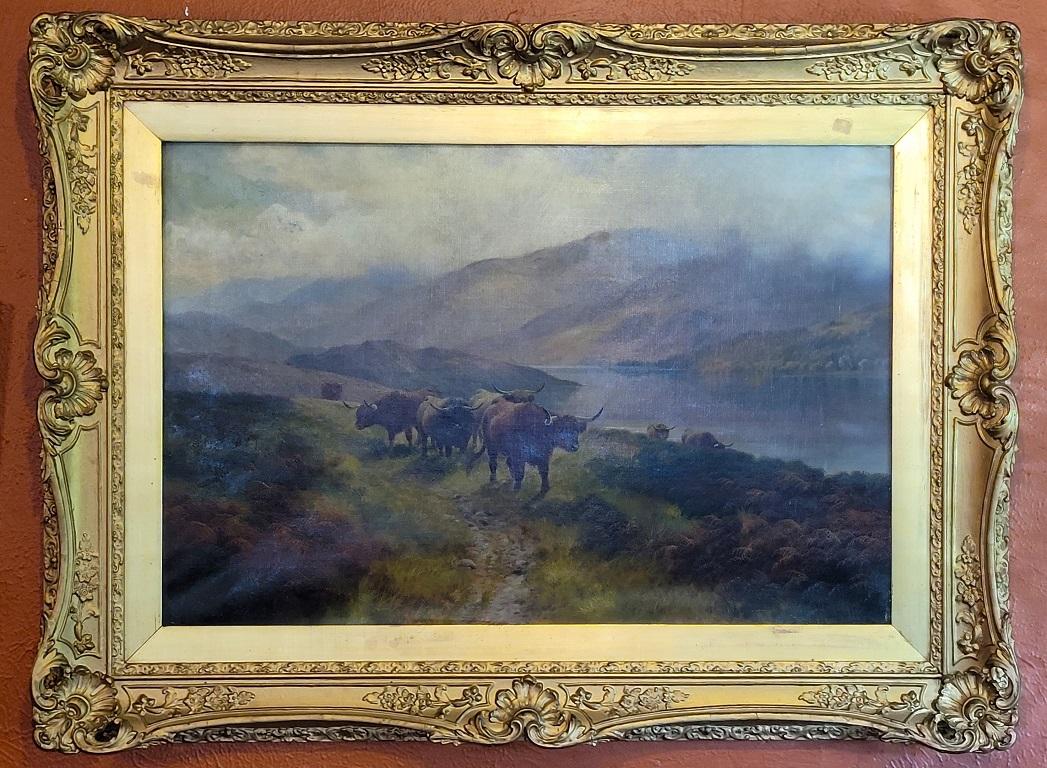 19C Oil on Canvas of Highland Rovers at Loch Earn by HR Hall For Sale 2