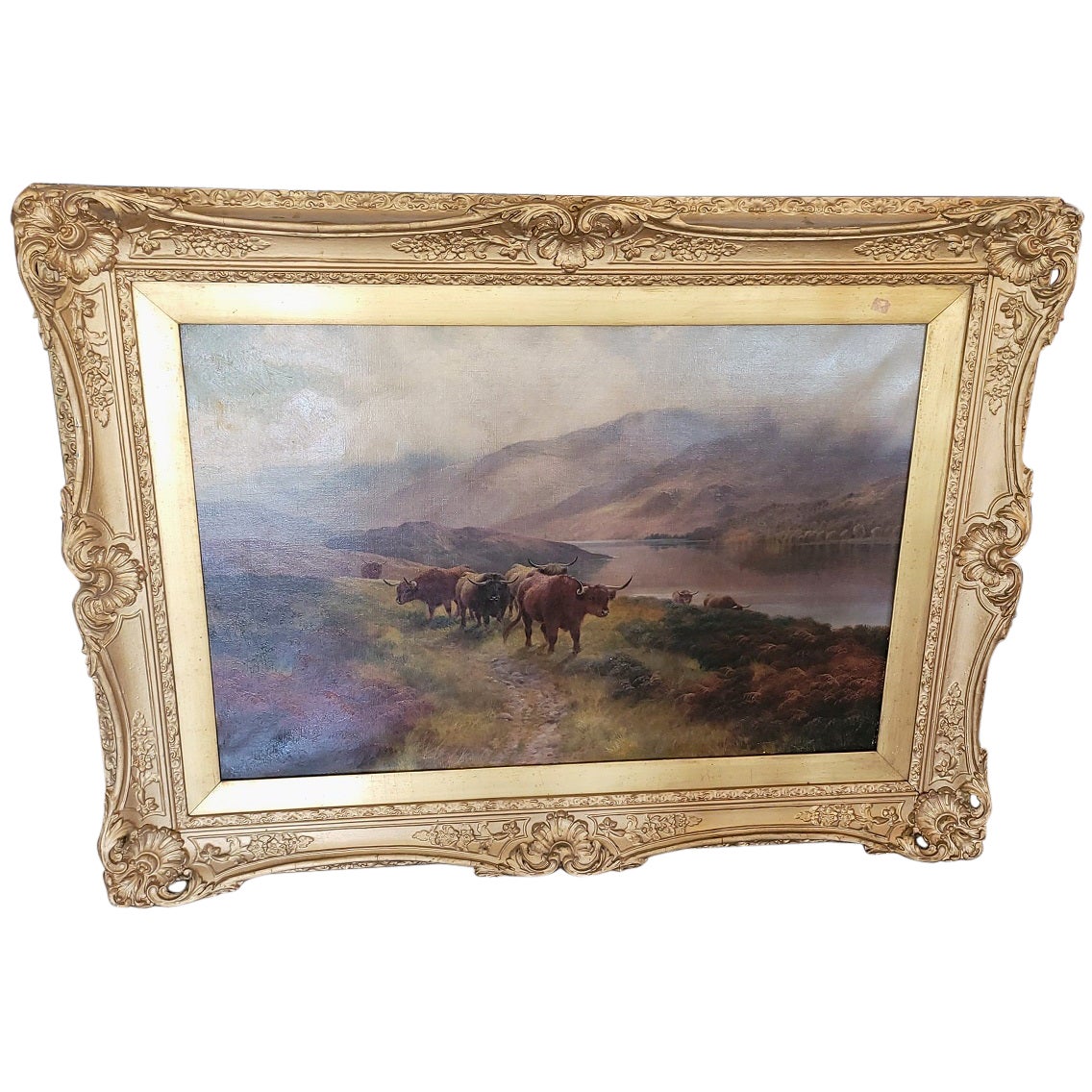 19. Jahrhundert Ölgemälde auf Leinwand von Highland Rovers in Loch Earn von HR Hall
