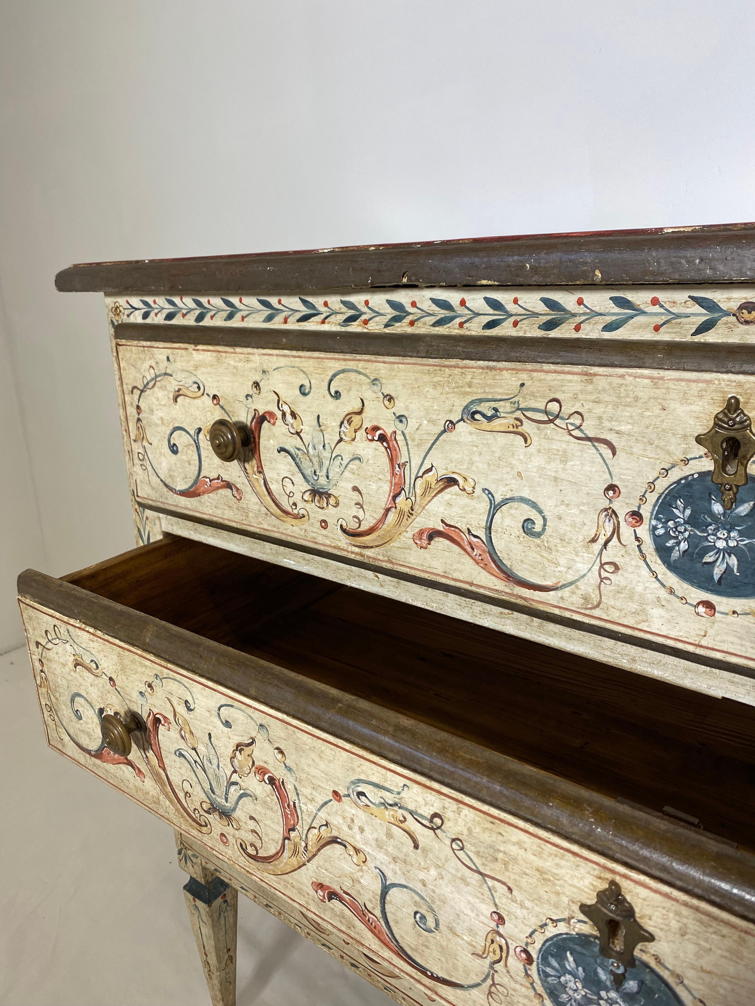 Hand-Painted 19th Century Painted Italian Commode For Sale