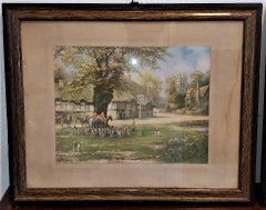 Pair of British Hunt Prints of The Meet on the Green and Crossing the Green