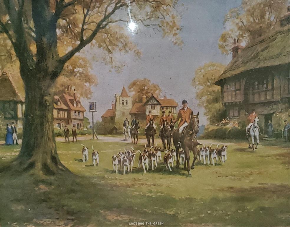 19th Century Pair of British Hunt Prints of The Meet on the Green and Crossing the Green For Sale