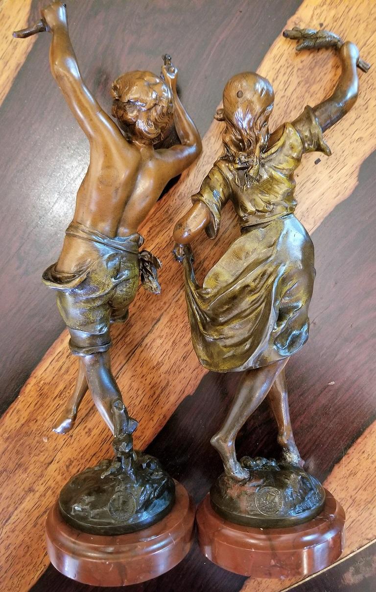 19C Pair of Bronzed Spelter Sculptures After Auguste Moreau 5