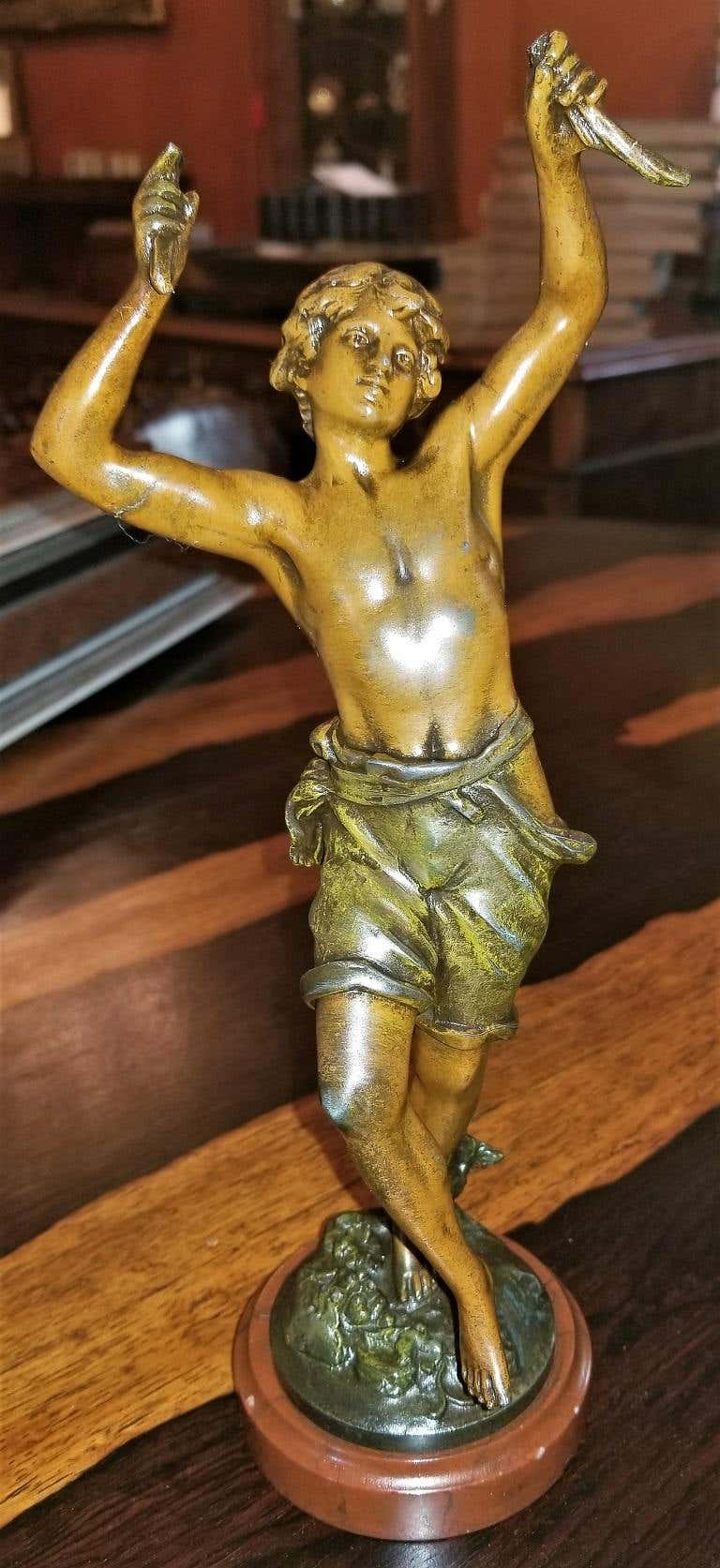 Belle Époque 19C Pair of Bronzed Spelter Sculptures After Auguste Moreau For Sale