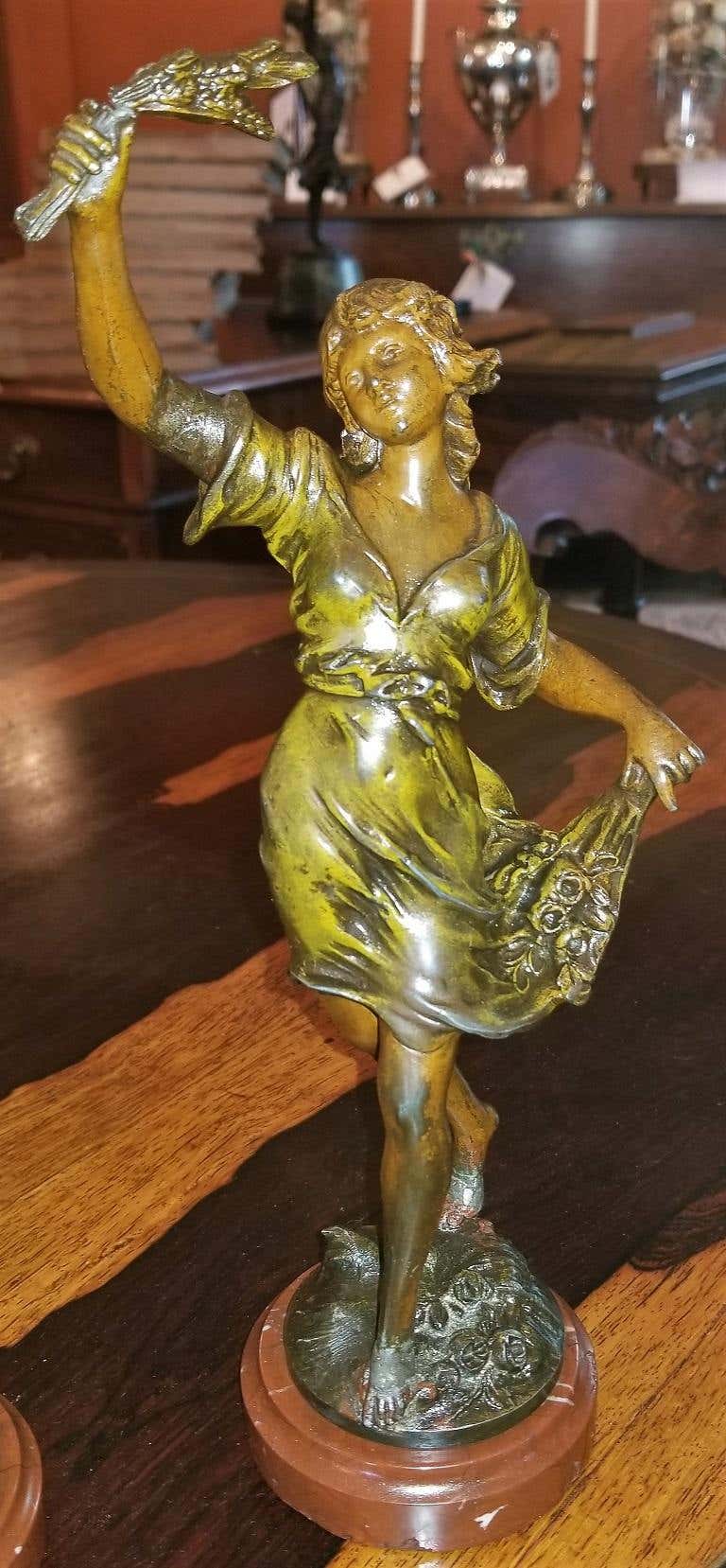 French 19C Pair of Bronzed Spelter Sculptures After Auguste Moreau For Sale
