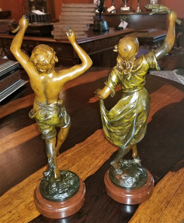 French 19C Pair of Bronzed Spelter Sculptures After Auguste Moreau