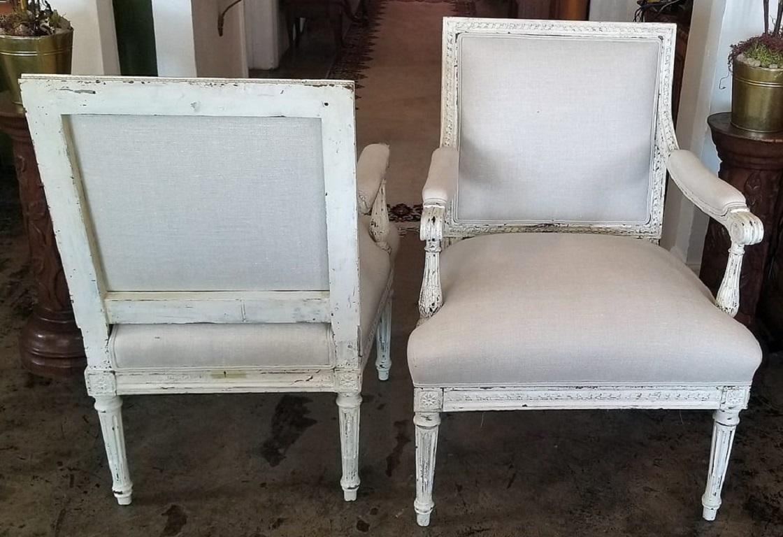19th Century Pair of French Louis XVI Style Painted Armchairs 3