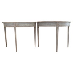 19c Pair of Gustavian Demilune Tables