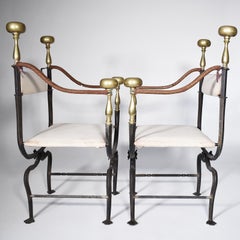 19th Century Pair of Iron and Brass Savonarola Chairs