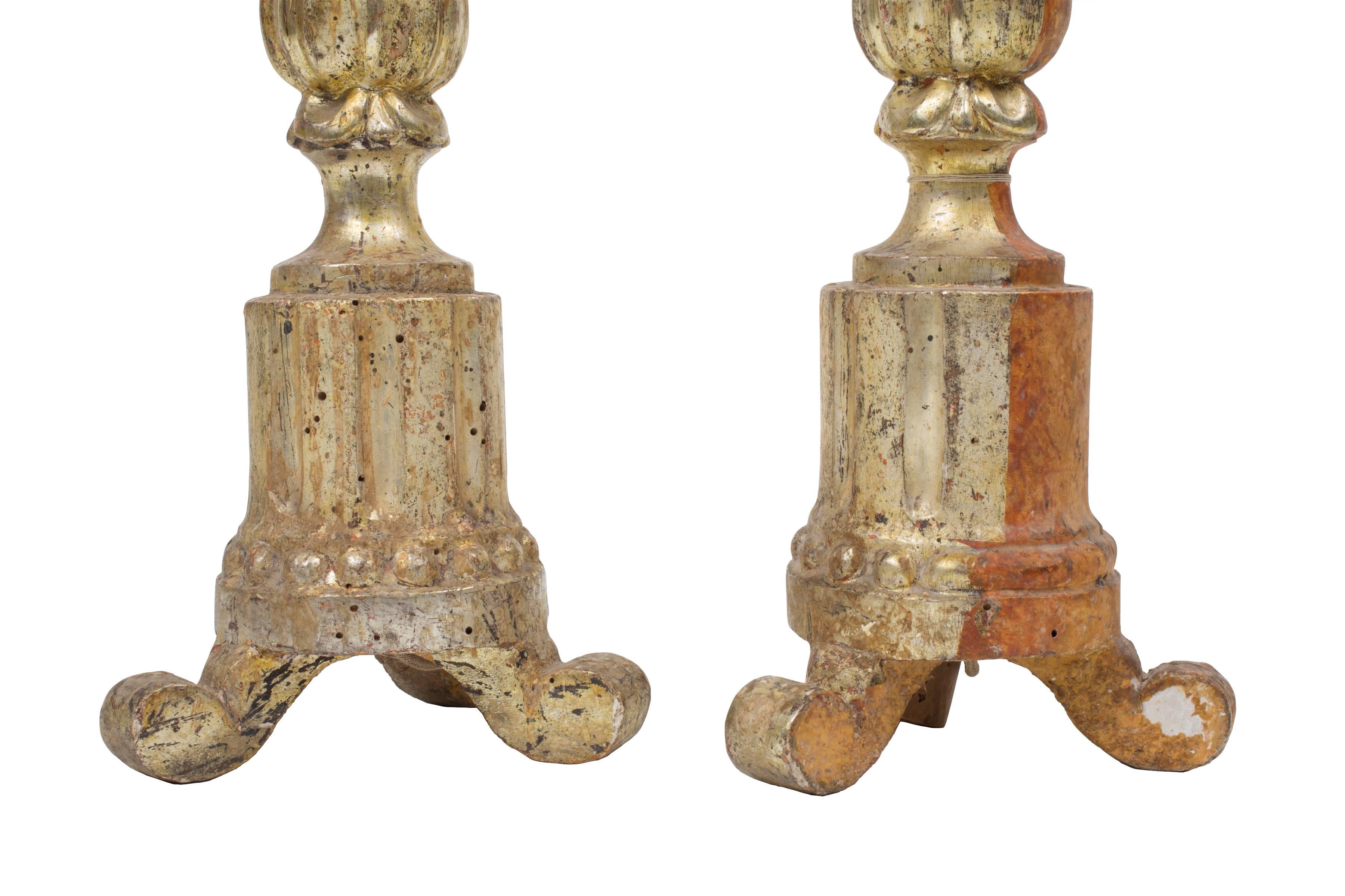Italian Gold Gilt Candlesticks, Pair, 19th Century. 1