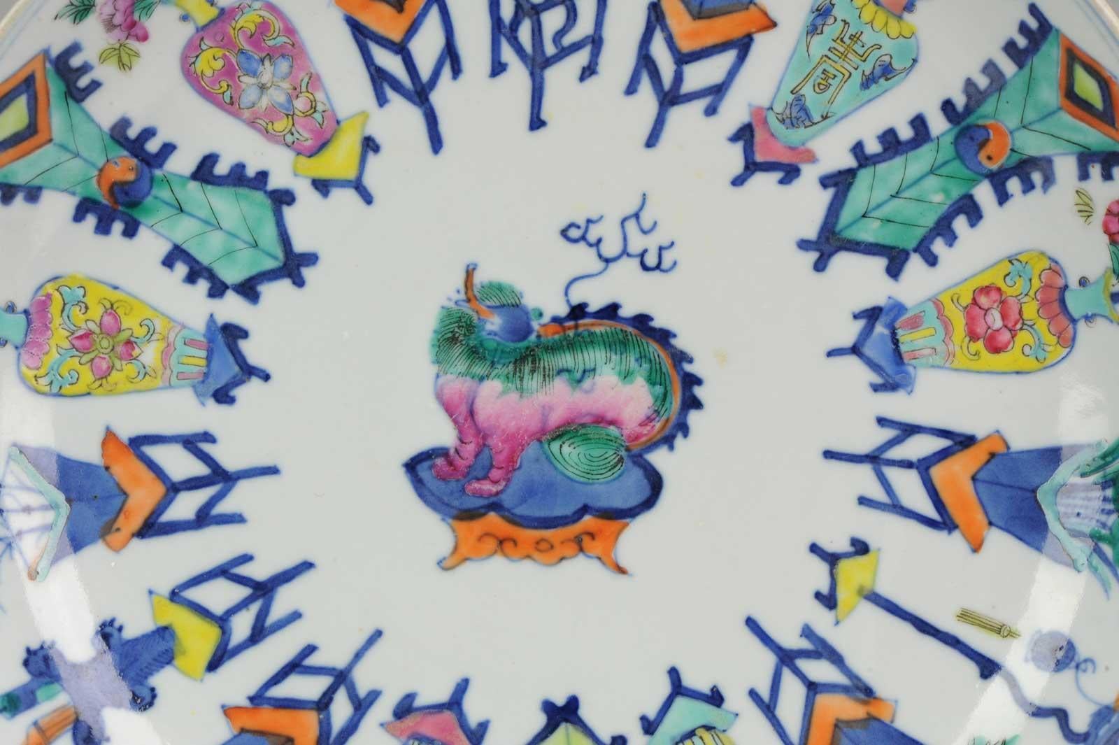 Ming Polychrome Plate Chinese Porcelain Foo Dog Flower Baskets Kangxi Mar